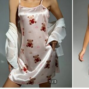 Valentine's Day teddy bear heart pink sexy flirty nightgown slip NWT